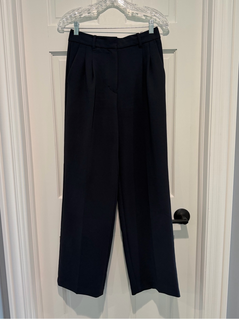 Aritzia The Effortless Pant Crepette Navy Blue Size 4 High Waisted Wide Leg - Picture 2 of 7
